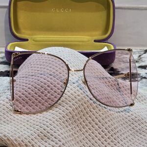 Gucci Women's Pink Oversize Lens Butterfly Sunglasses - Gold Frame